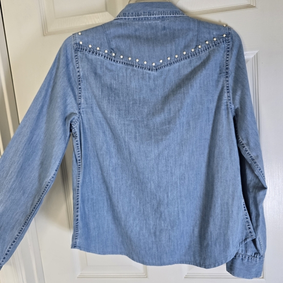 Embellished Denim Snap Frint Womens Long Sleeve Shirt 10 - Picture 5 of 9